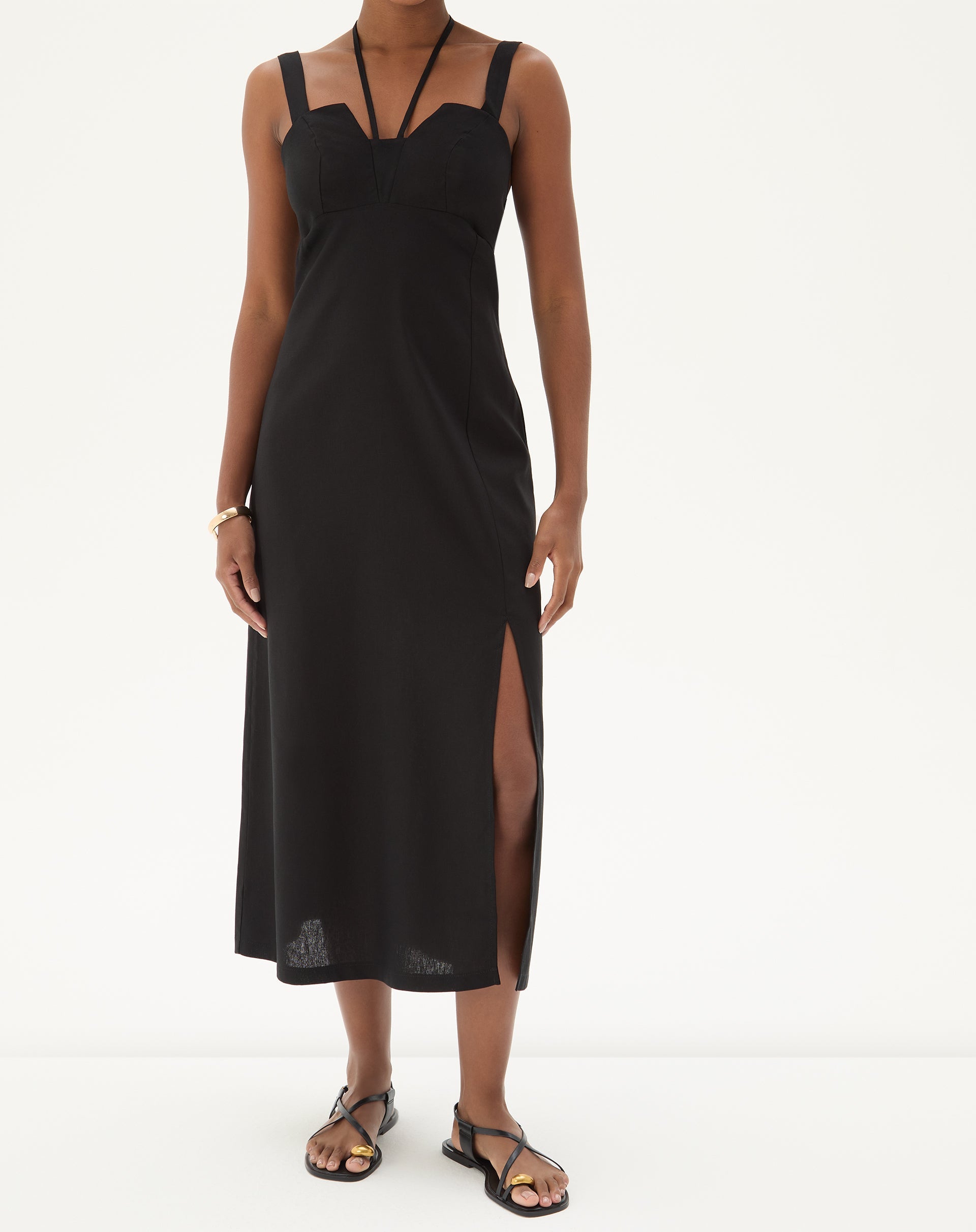 Vestido Longo com Fenda - Preto