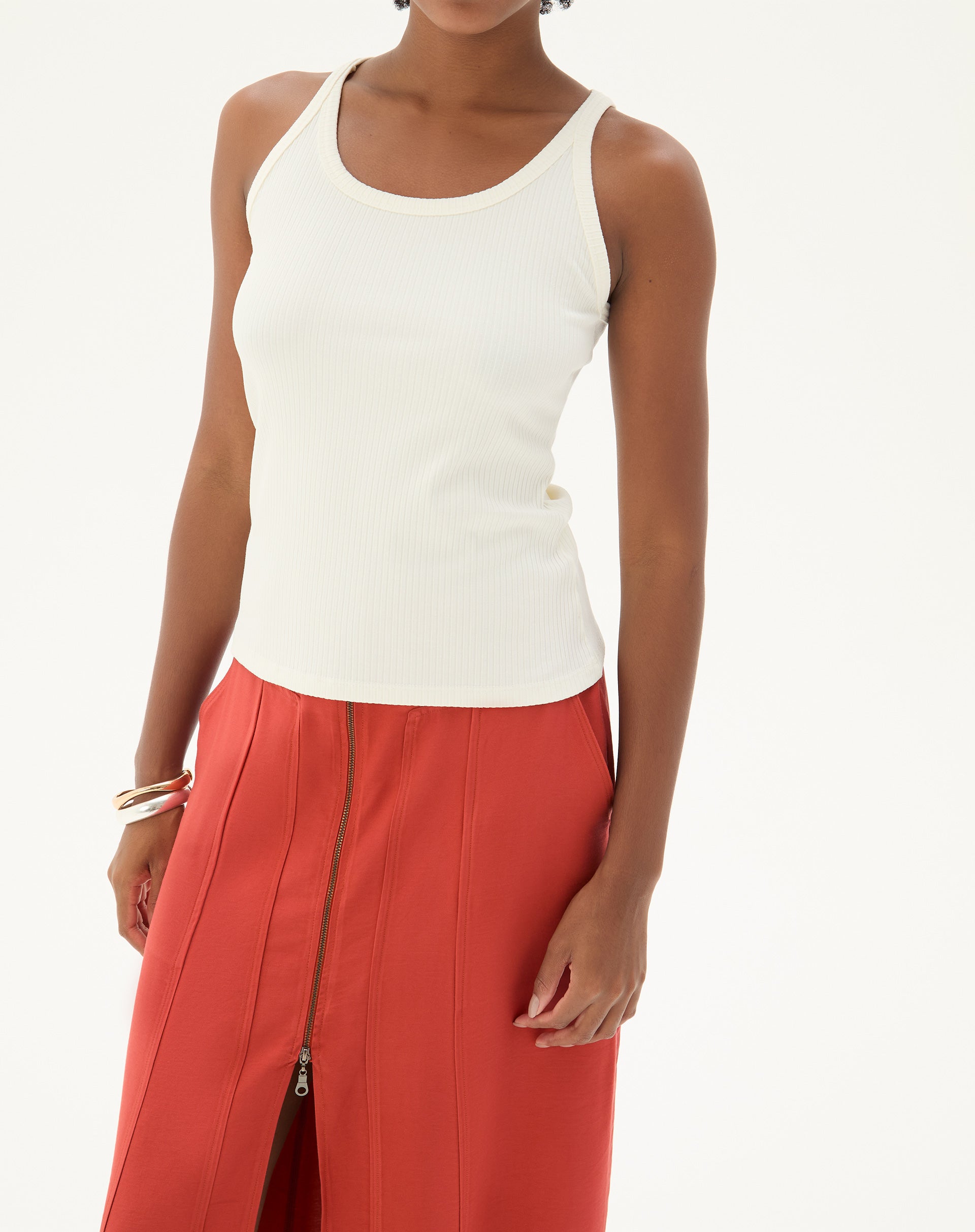 Regata Decote U de Malha Ribana - Off-white
