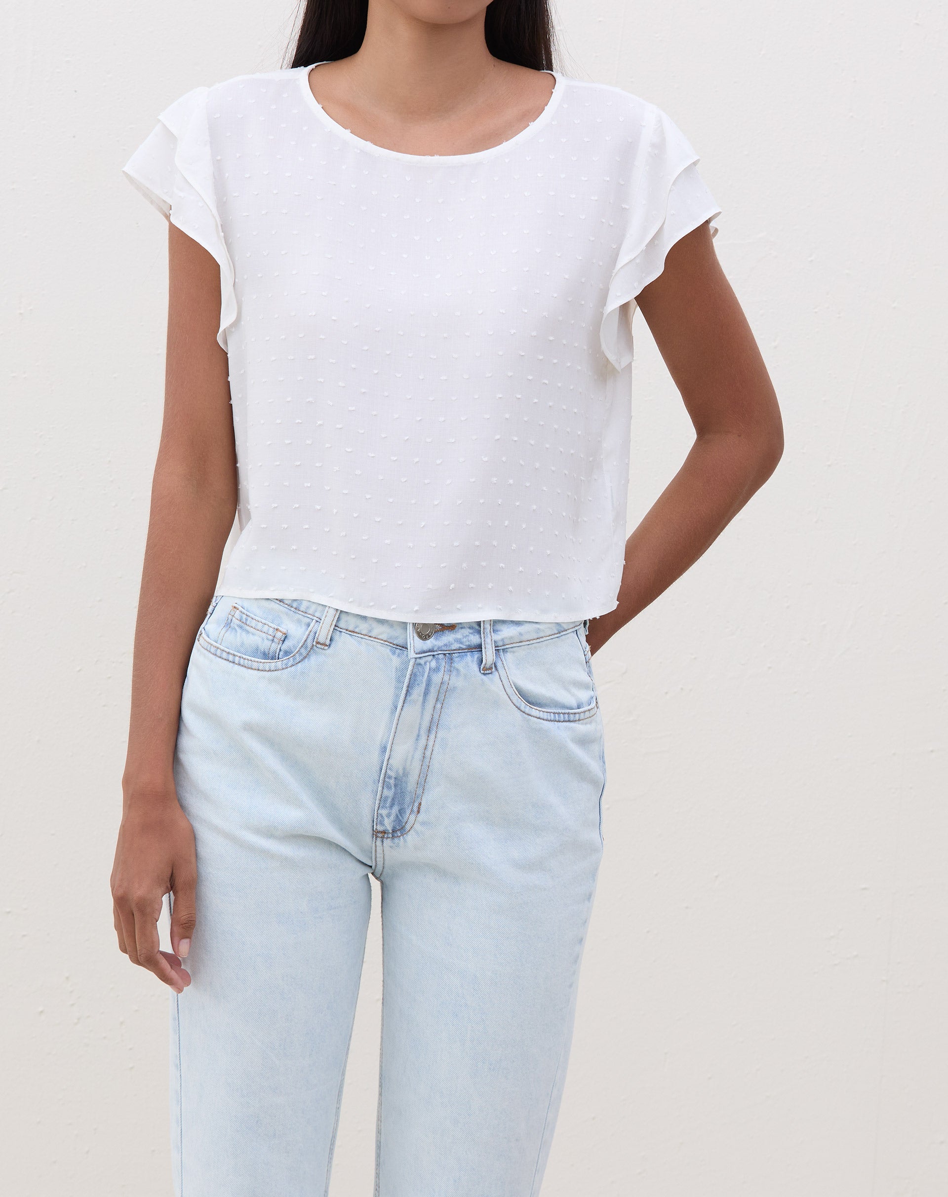 Blusa Texturizada com Manga de Babados - Off-white