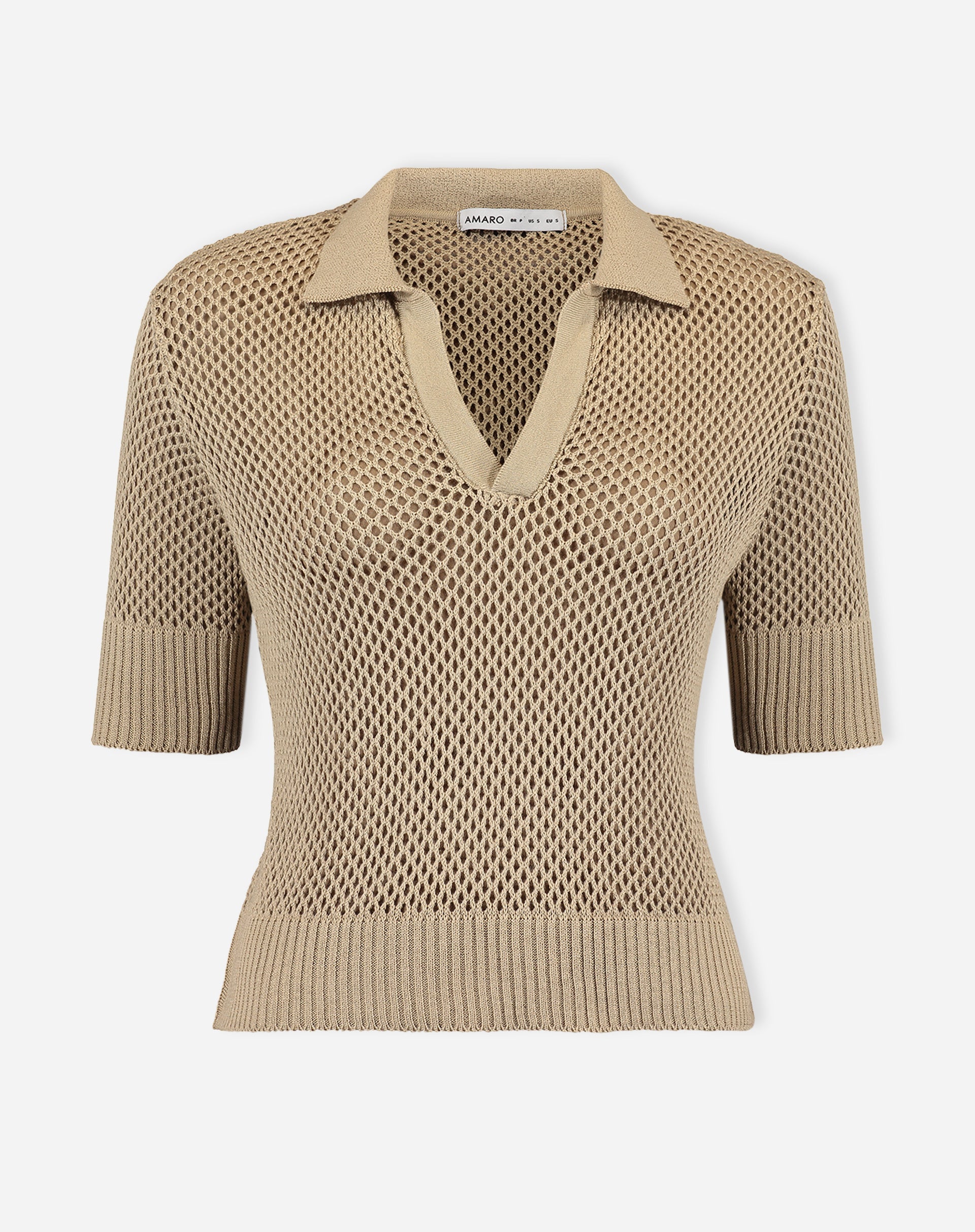 Blusa Polo de Tricot Telado - Caqui