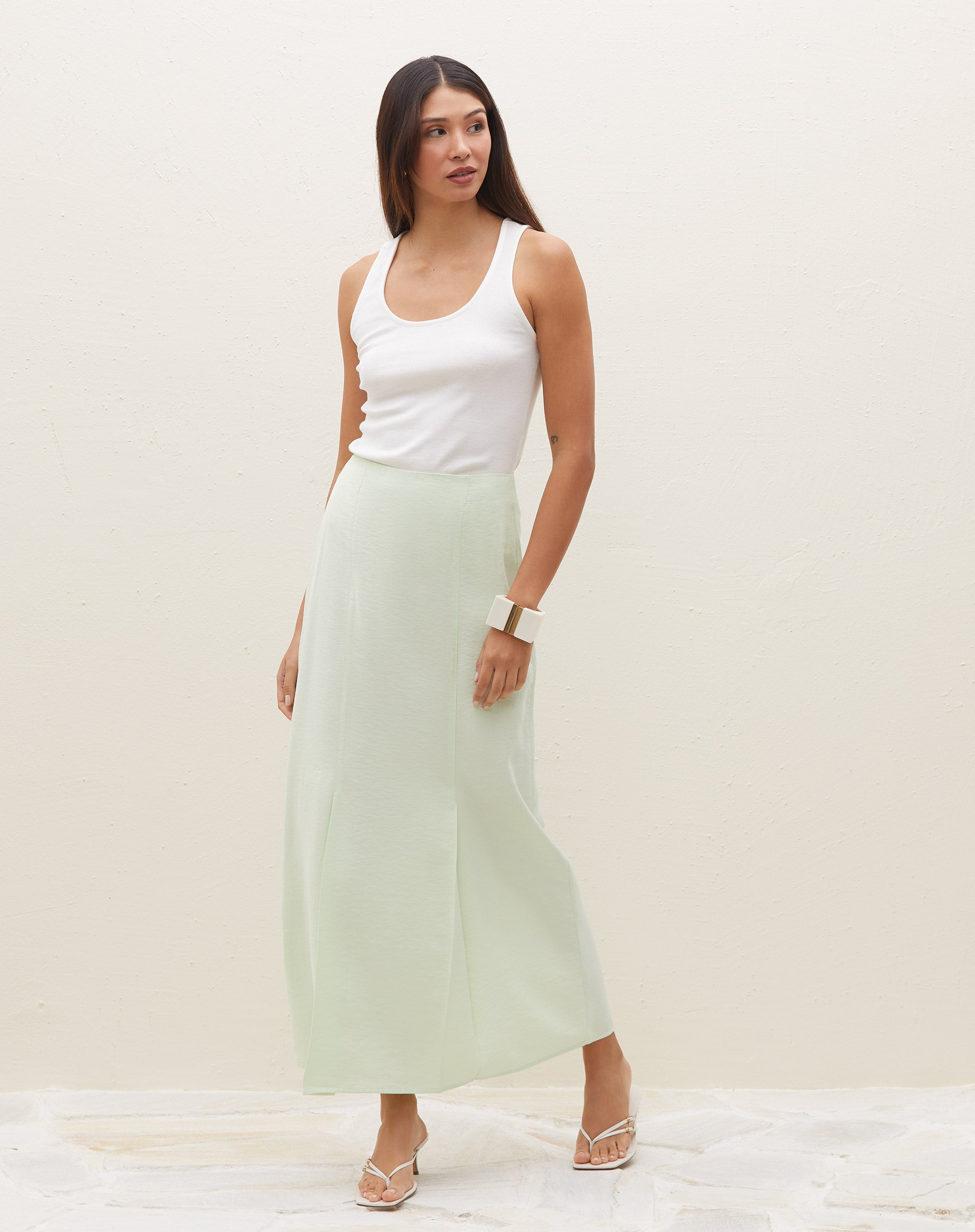 Saia Midi com Pregas Verde Claro – AMARO - Main Image