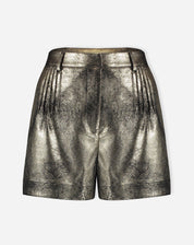 SHORTS COM PREGAS METALIZADO - DOURADO