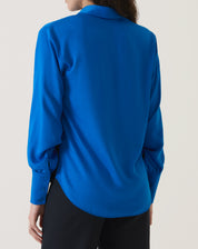 CAMISA MANGA LONGA DE CETIM - AZUL