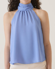 BLUSA DECOTE HALTER DE CREPE - AZUL