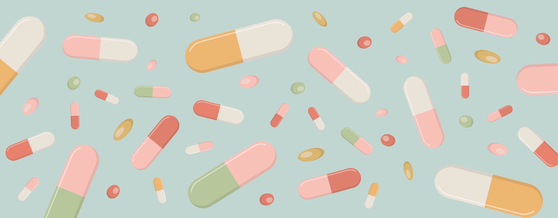 Imagem de destaque com ilustração com comprimidos de vitaminas e suplementos