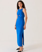 VESTIDO COM DECOTE HALTER E MOULAGE - AZUL