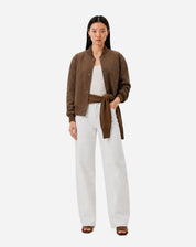 Jaqueta Bomber de Suede - Bege