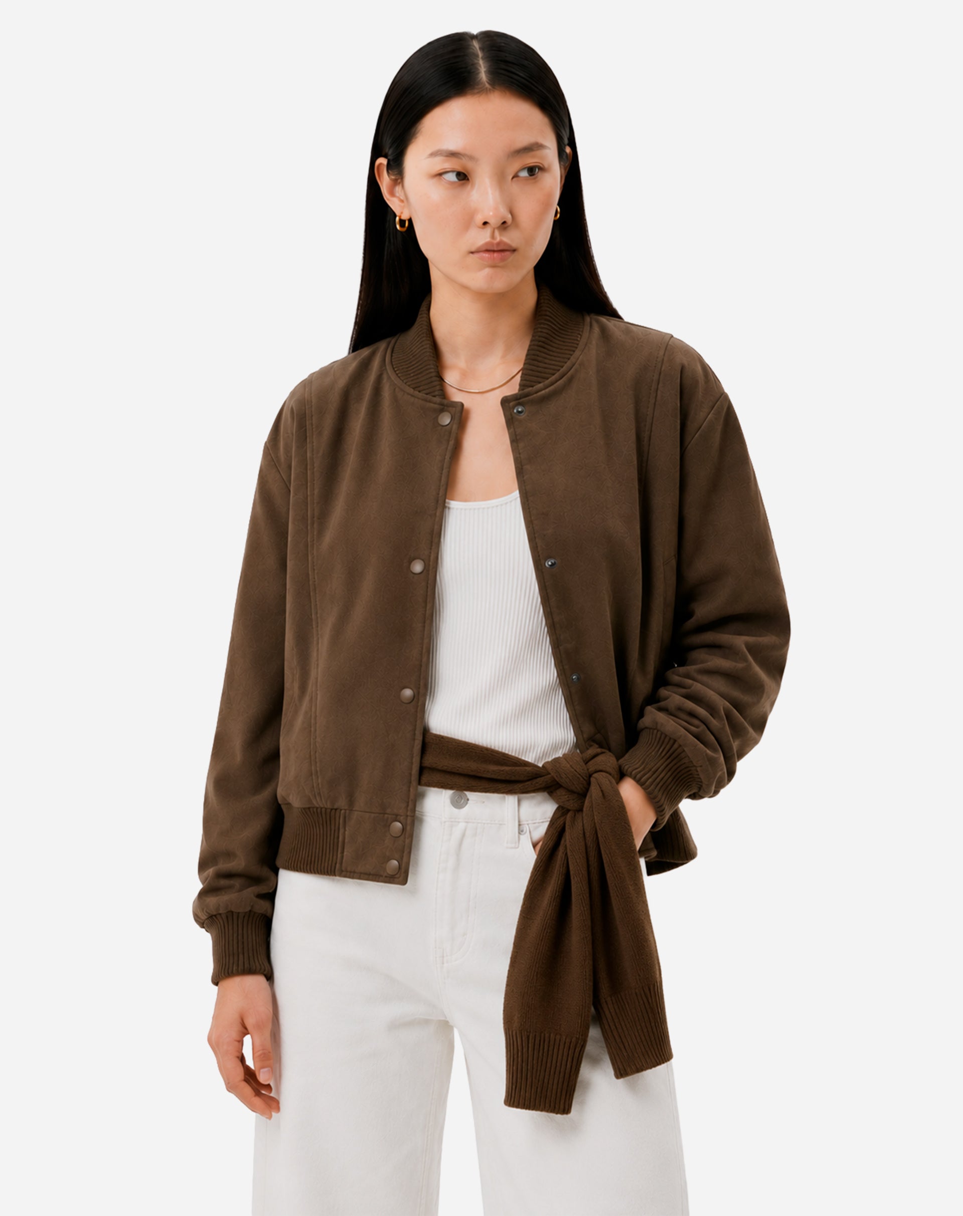 Jaqueta Bomber de Suede - Bege