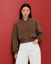 Jaqueta Bomber de Suede - Bege