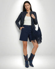 Jaqueta Couro Pelica Deluxe- Azul Marinho