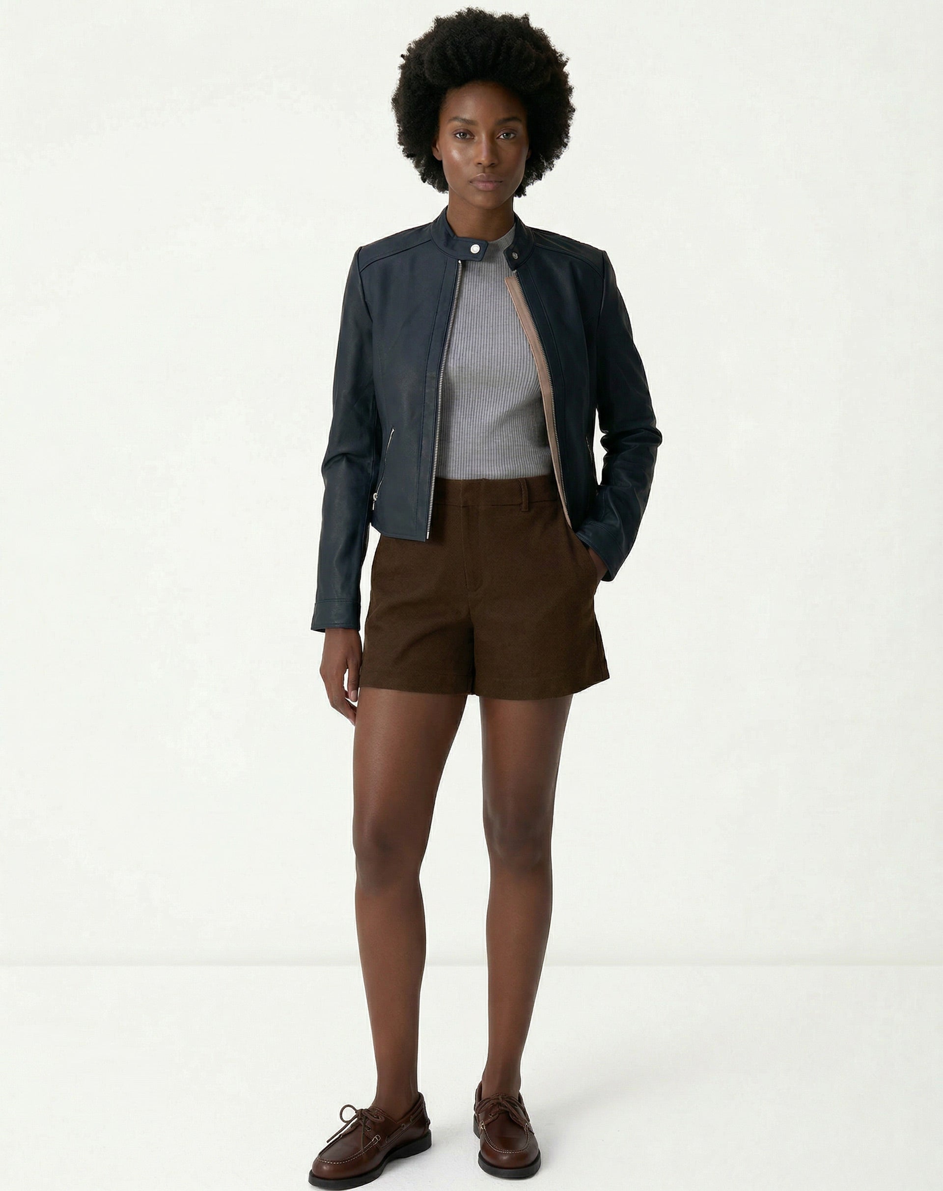 Jaqueta Couro Pelica Deluxe- Azul Marinho