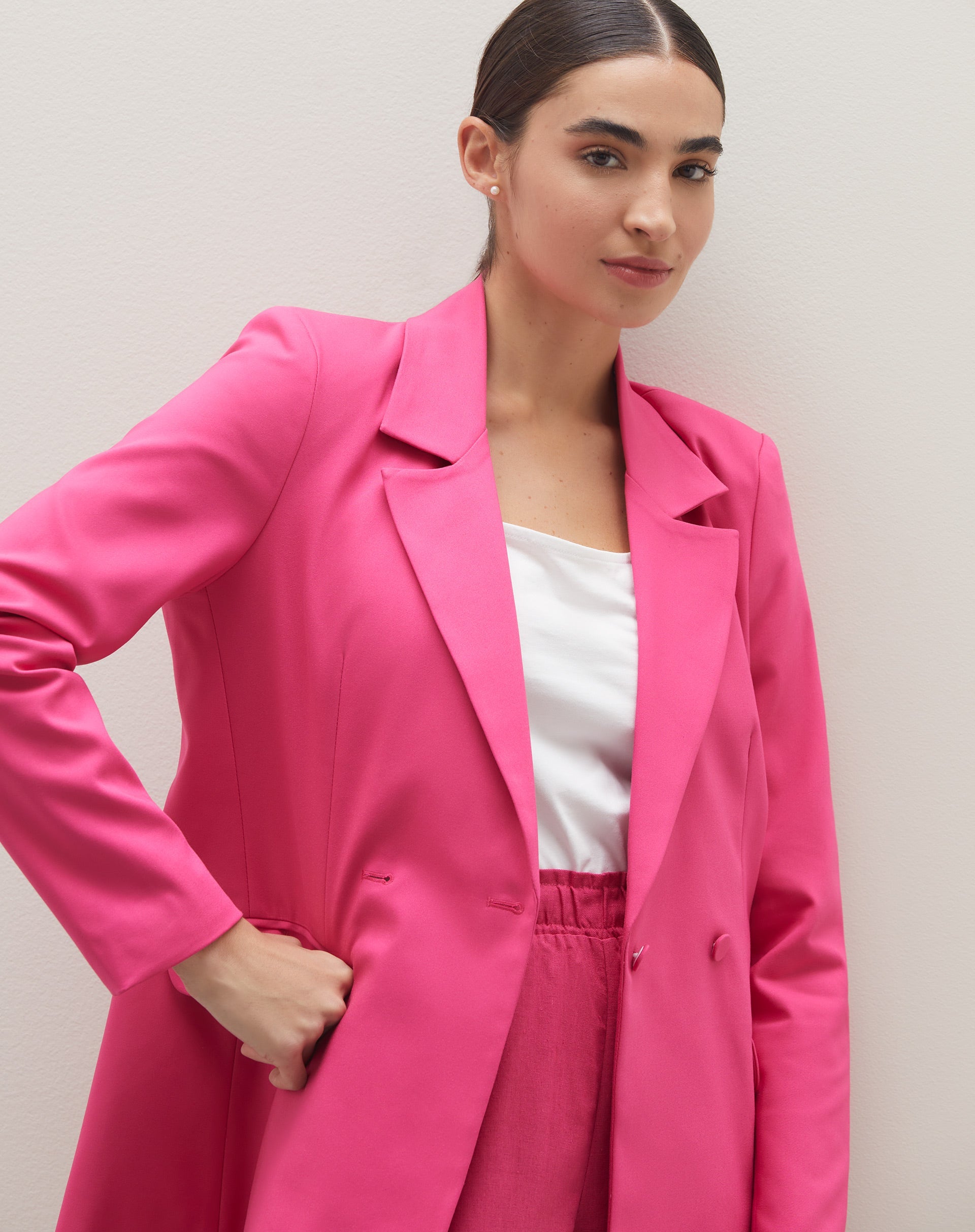 Blazer Alongado Botões Forrados - Rosa