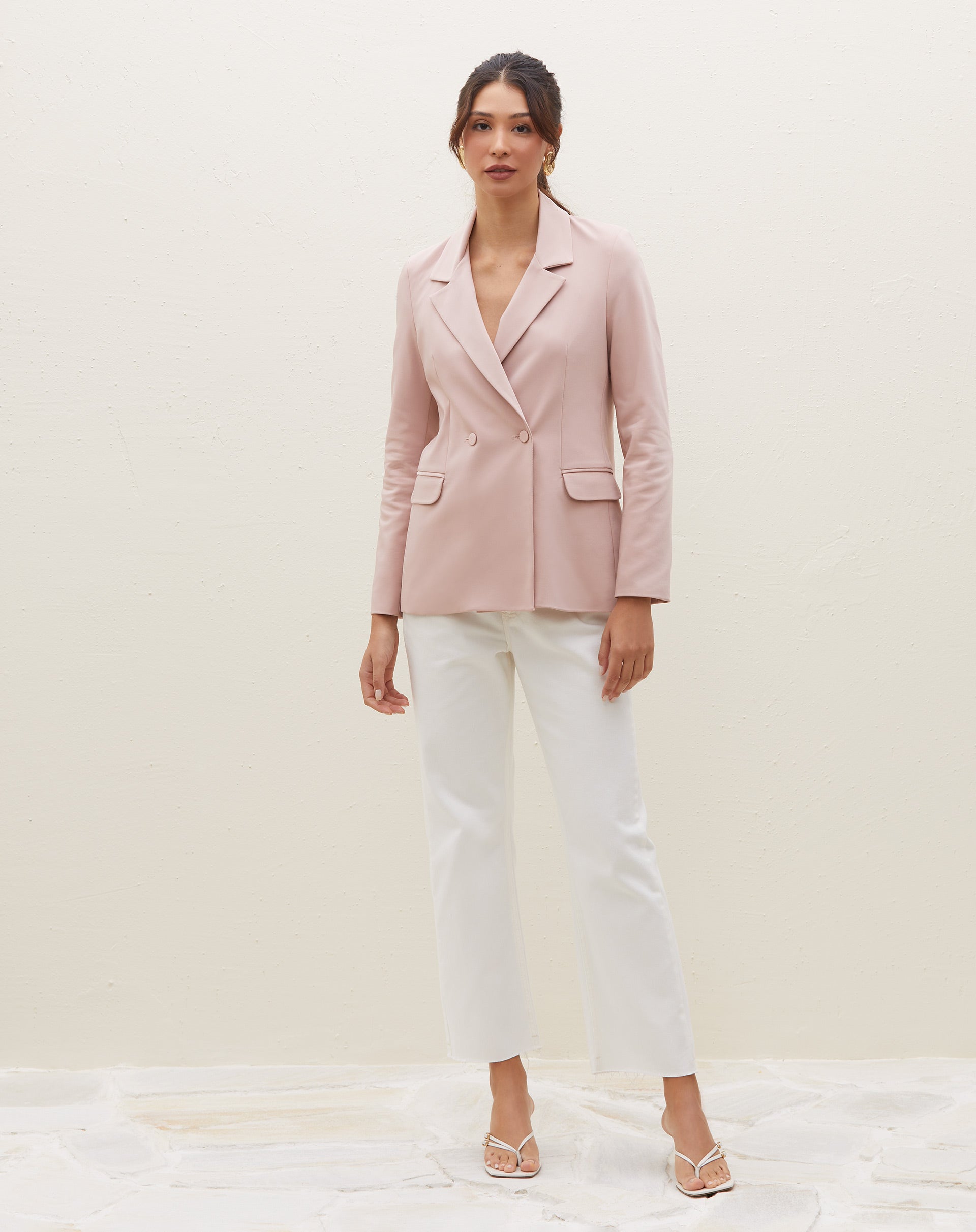 Blazer Alongado Botões Forrados - Rosa Claro