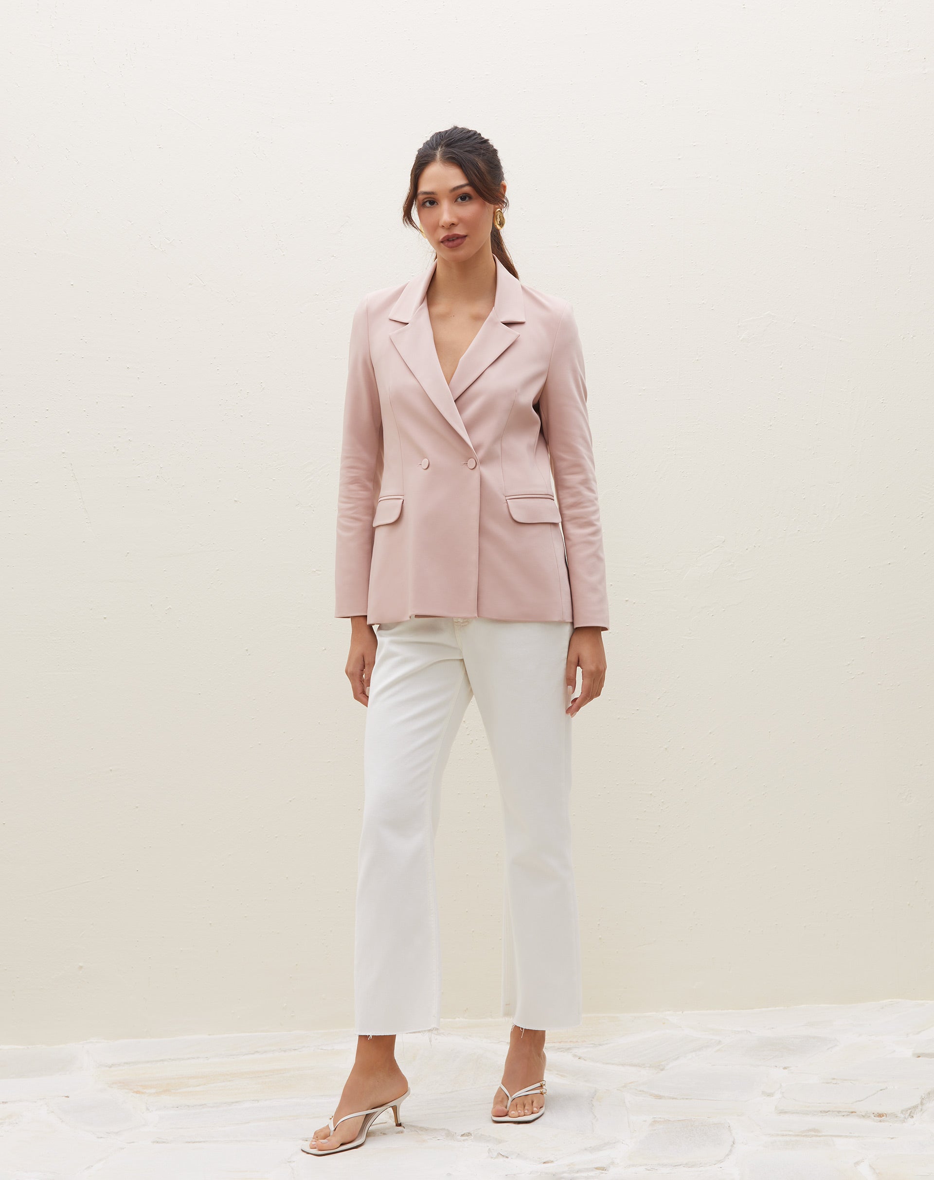 Blazer Alongado Botões Forrados - Rosa Claro