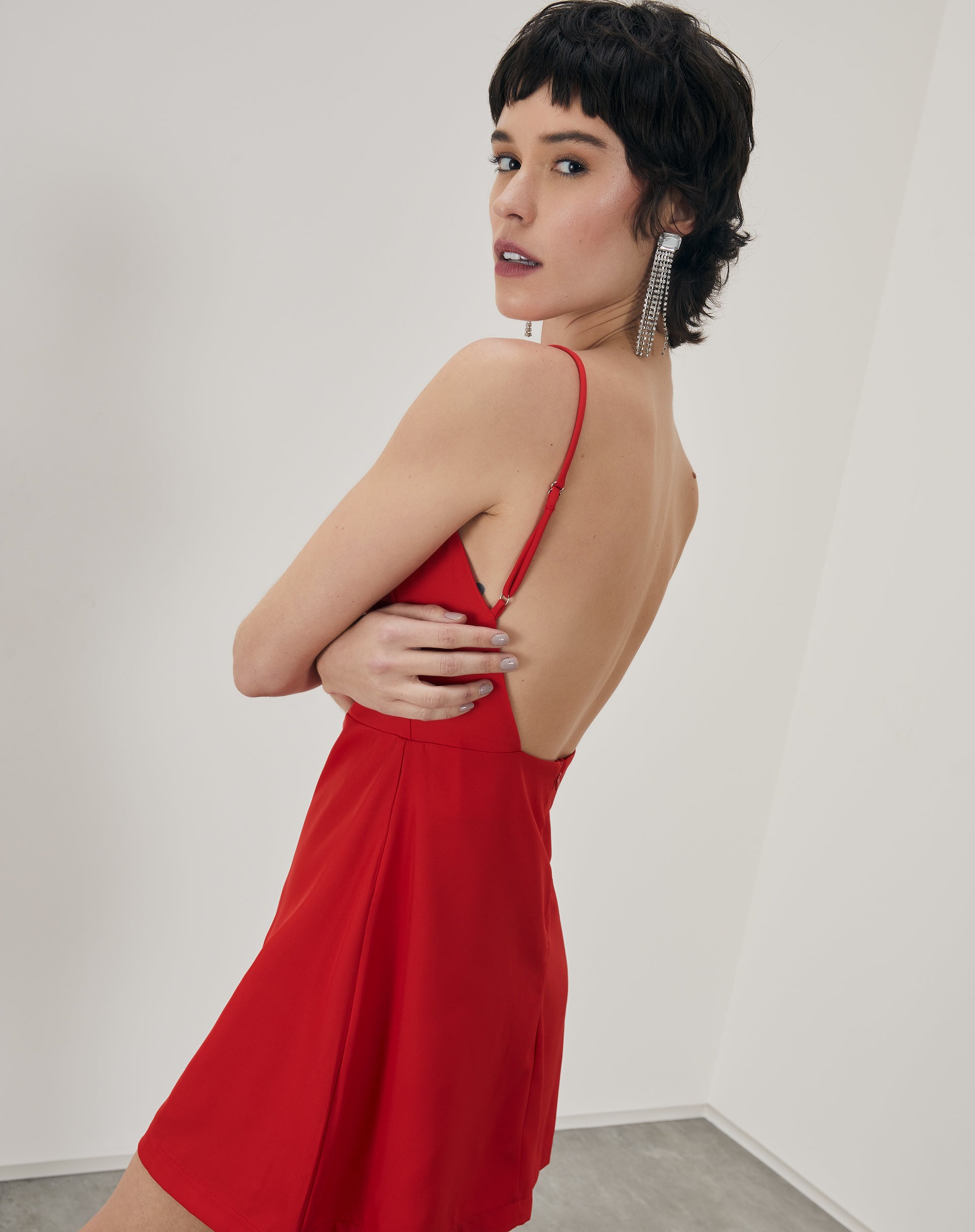 Vestido Curto Alcinha Alfaiataria Leve - Vermelho Vivo