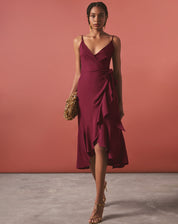 Vestido de Babados Transpassado  - Vinho