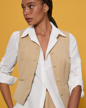 COLETE SLIM COM BOTÃO FORRADO ALFAIATARIA - BEGE