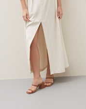 Sandália Mule Salto Grosso Bico Quadrado - Caramelo