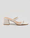 Sandália Mule Salto Grosso Bico Quadrado - Off-white