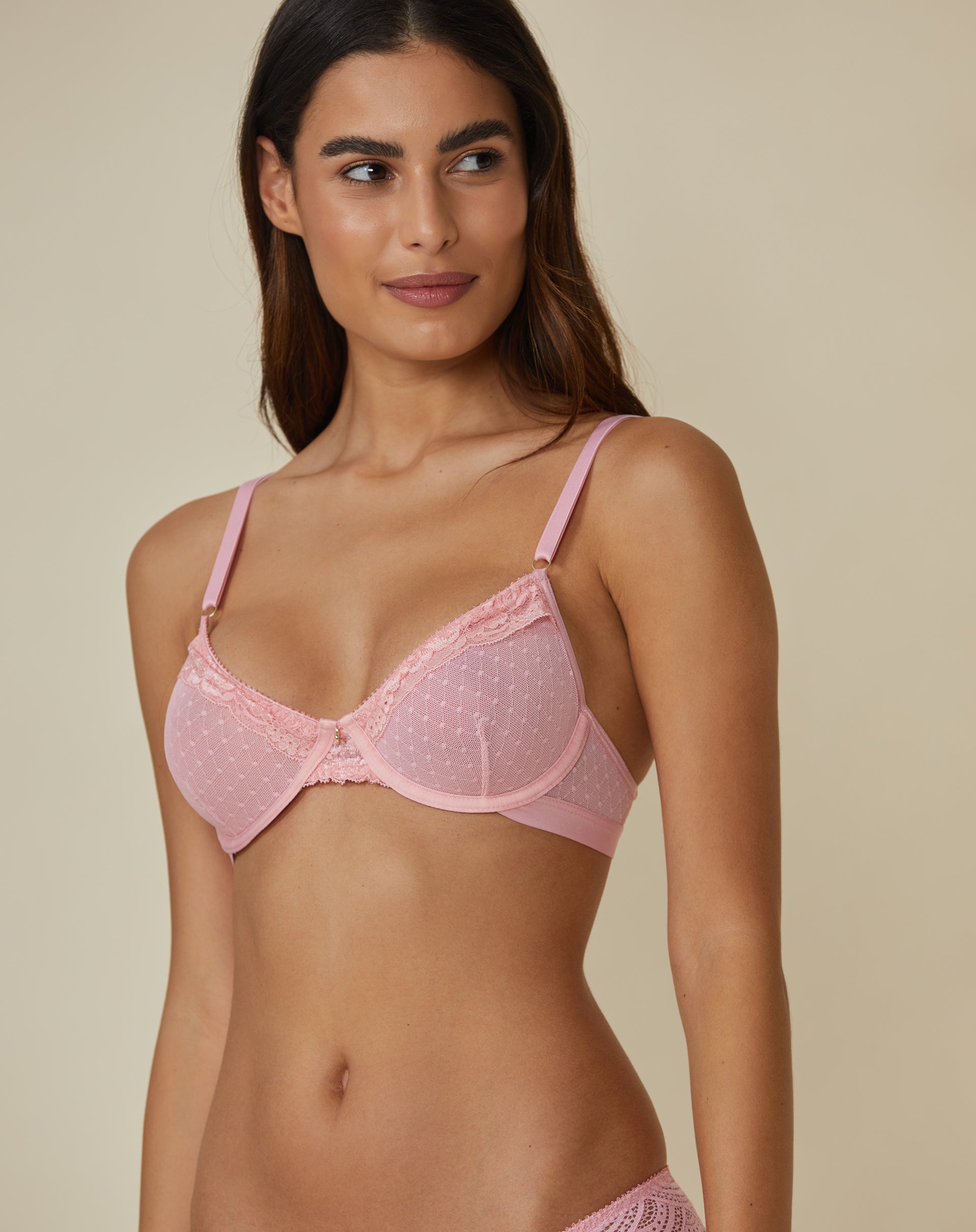 Sutiã Meia Taça Babado Renda - Rosa