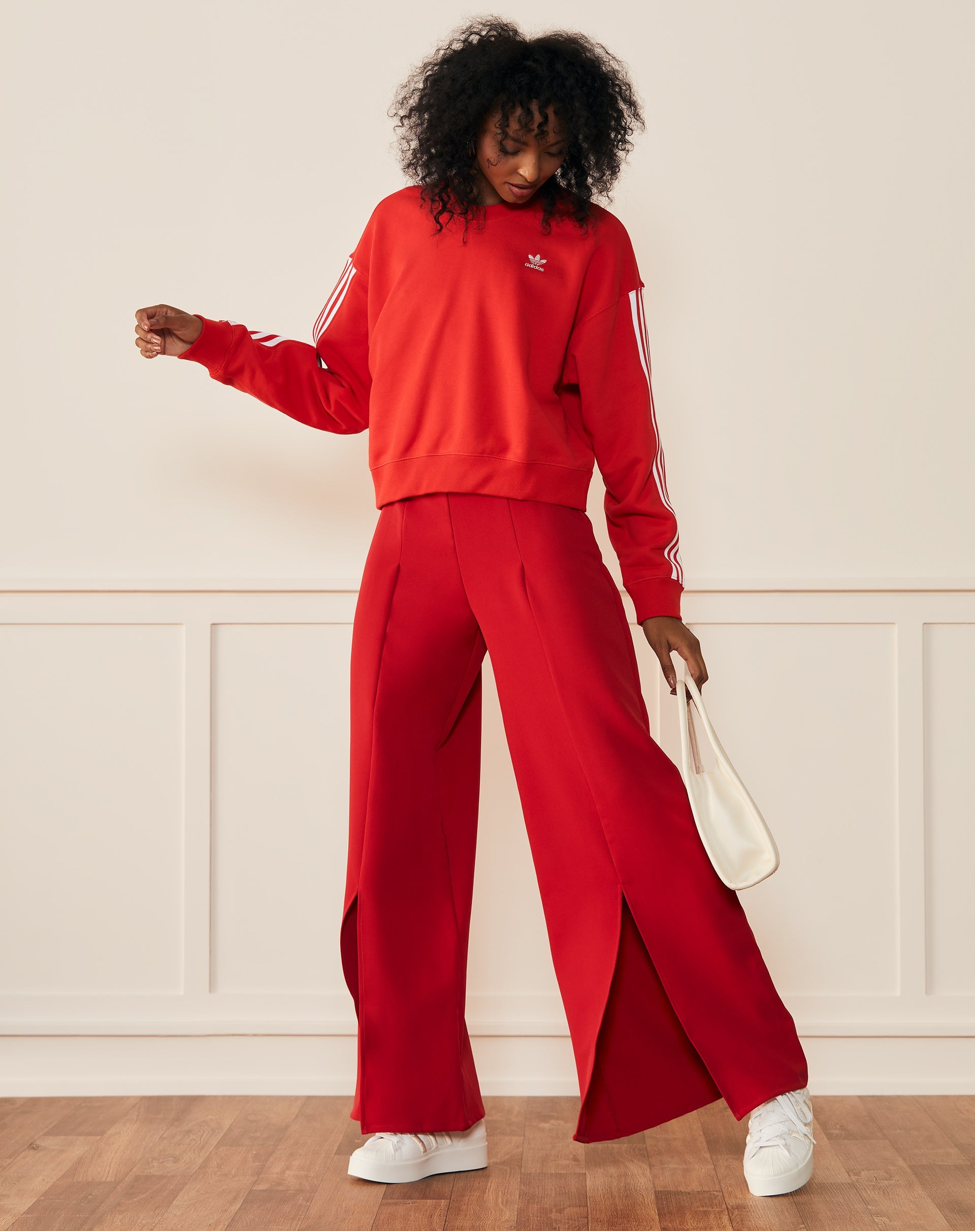 Calça Wide Pregas e Fenda - Vermelho