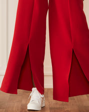 Calça Wide Pregas e Fenda - Vermelho
