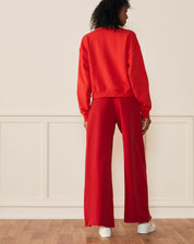 Calça Wide Pregas e Fenda - Vermelho