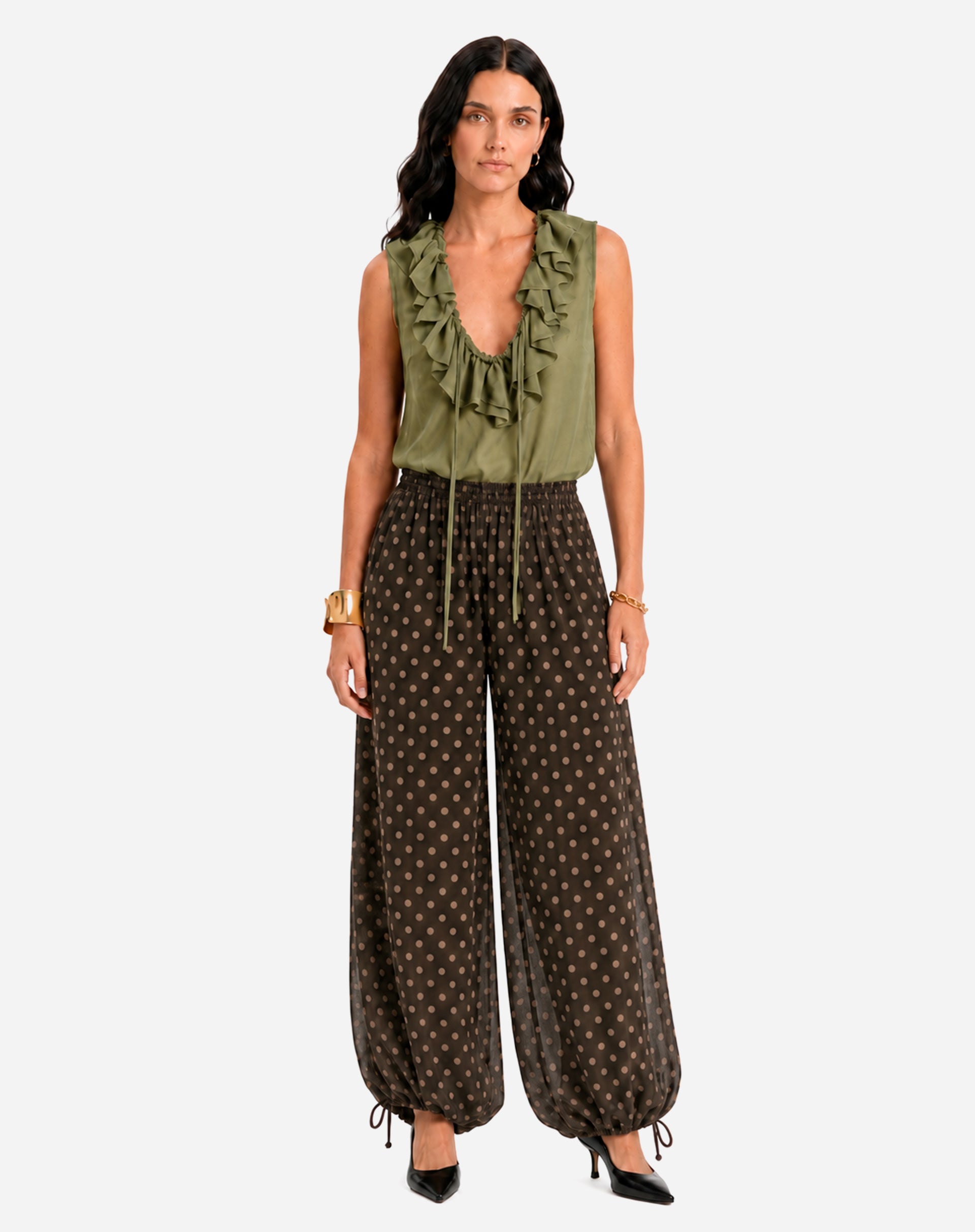 Calça Aladim de Chiffon - Verde Escuro