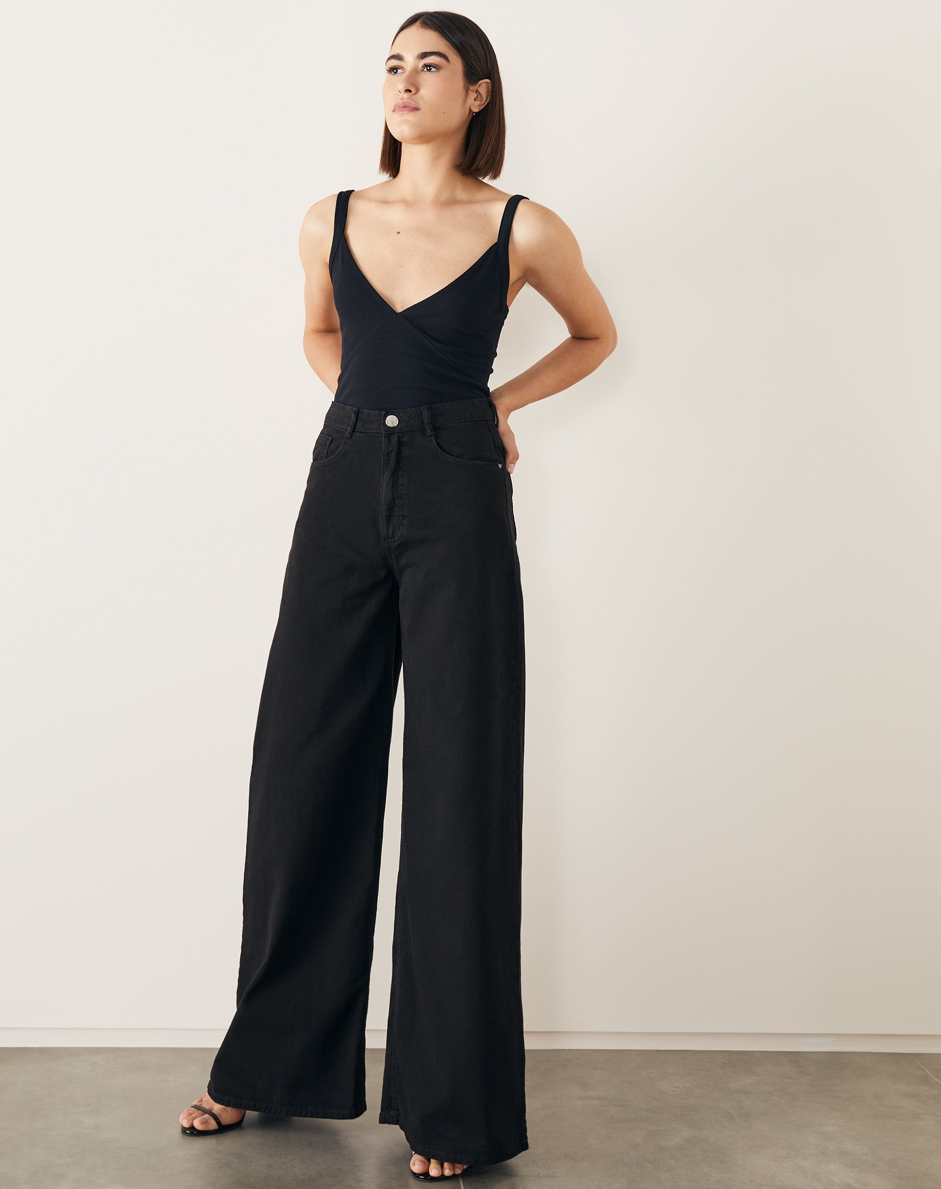 Calça Sarja Wide Básica - Preto