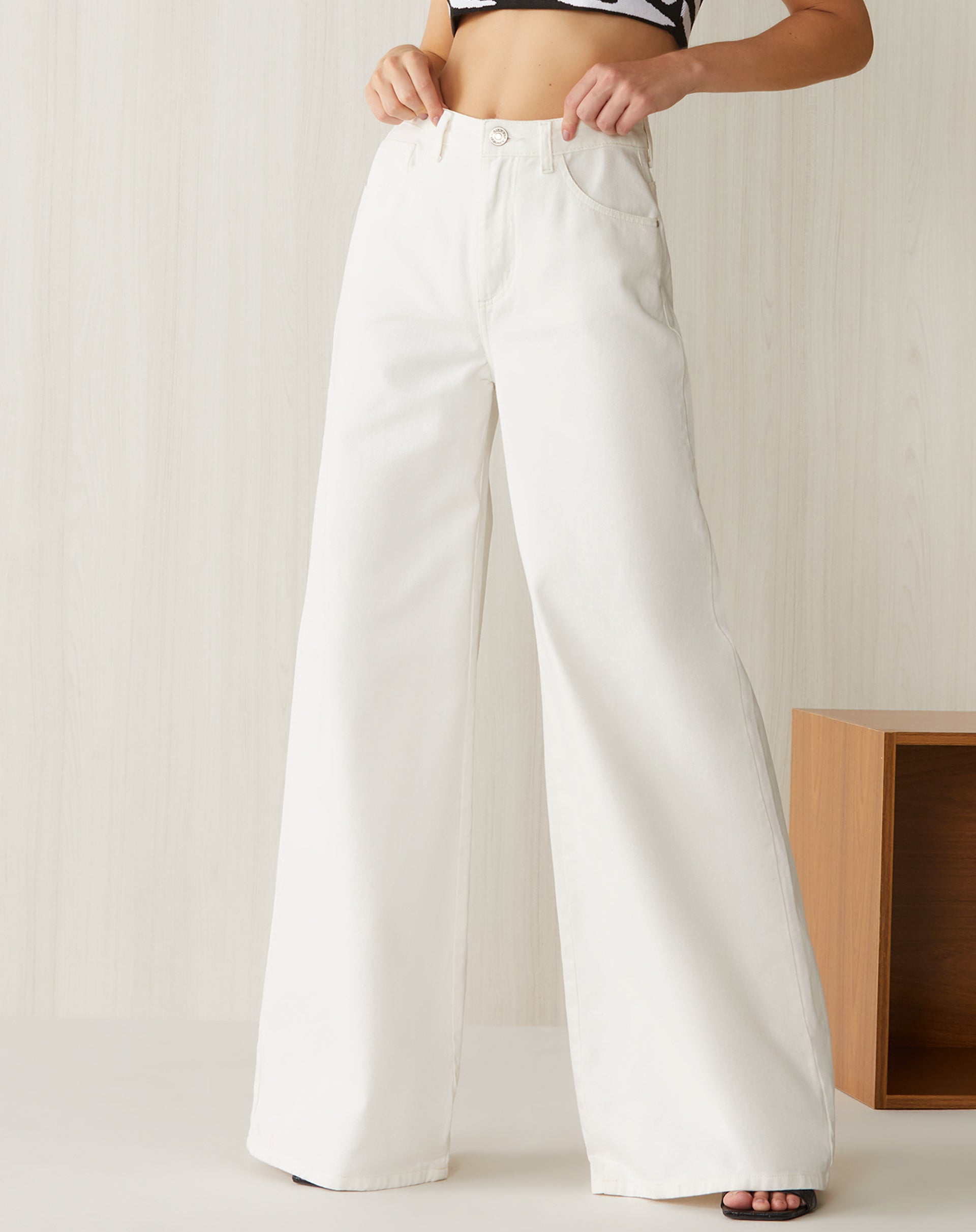 Calça Sarja Wide Básica - Off-white