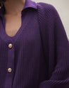 Cardigan de Mangas Bufantes com Botões Dourados - Roxo Escuro