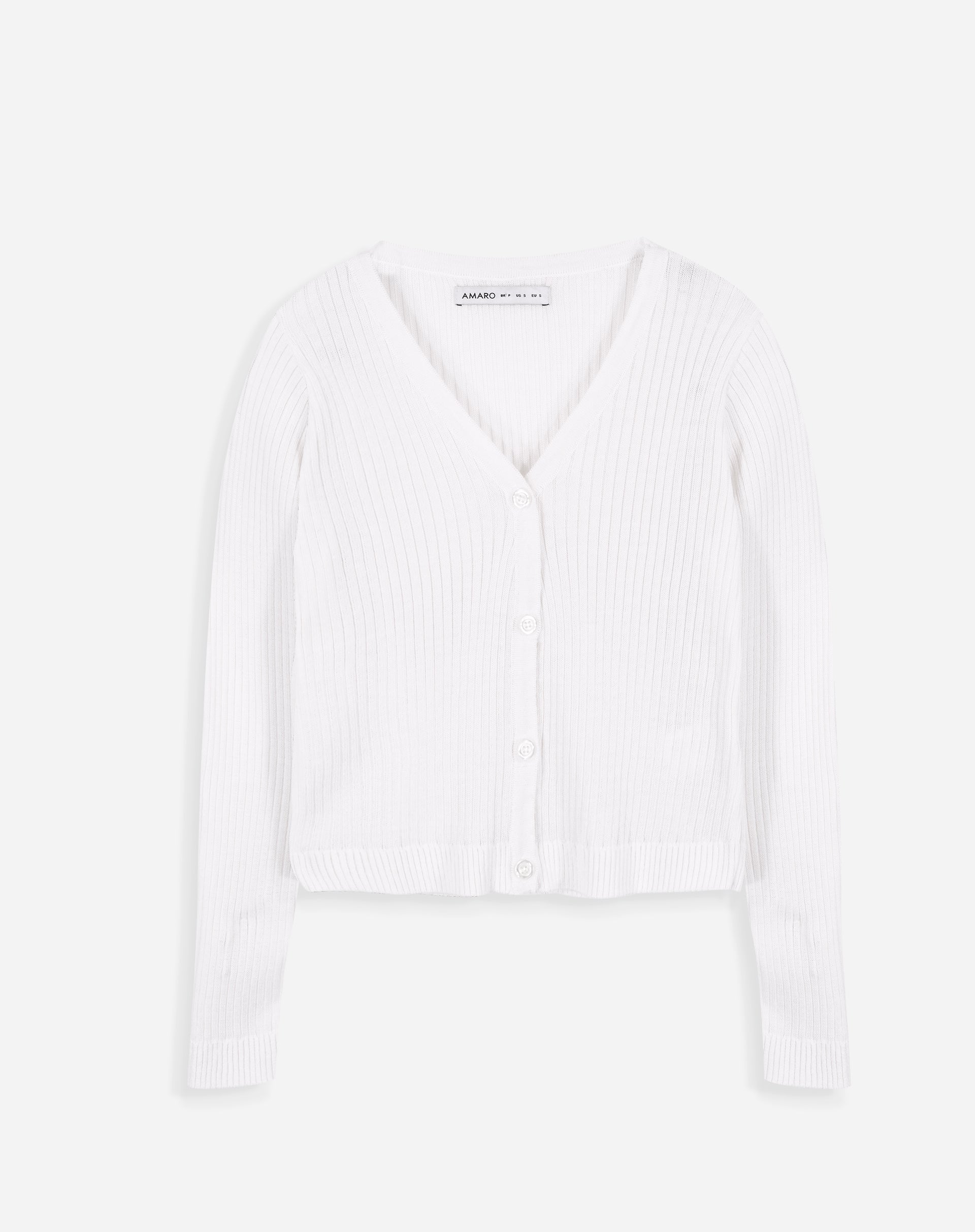 Cardigan Curto de Tricot Canelado - Off-white