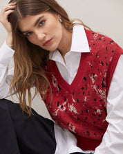Colete Decote V Jacquard - Watercolor Orchid Vermelho