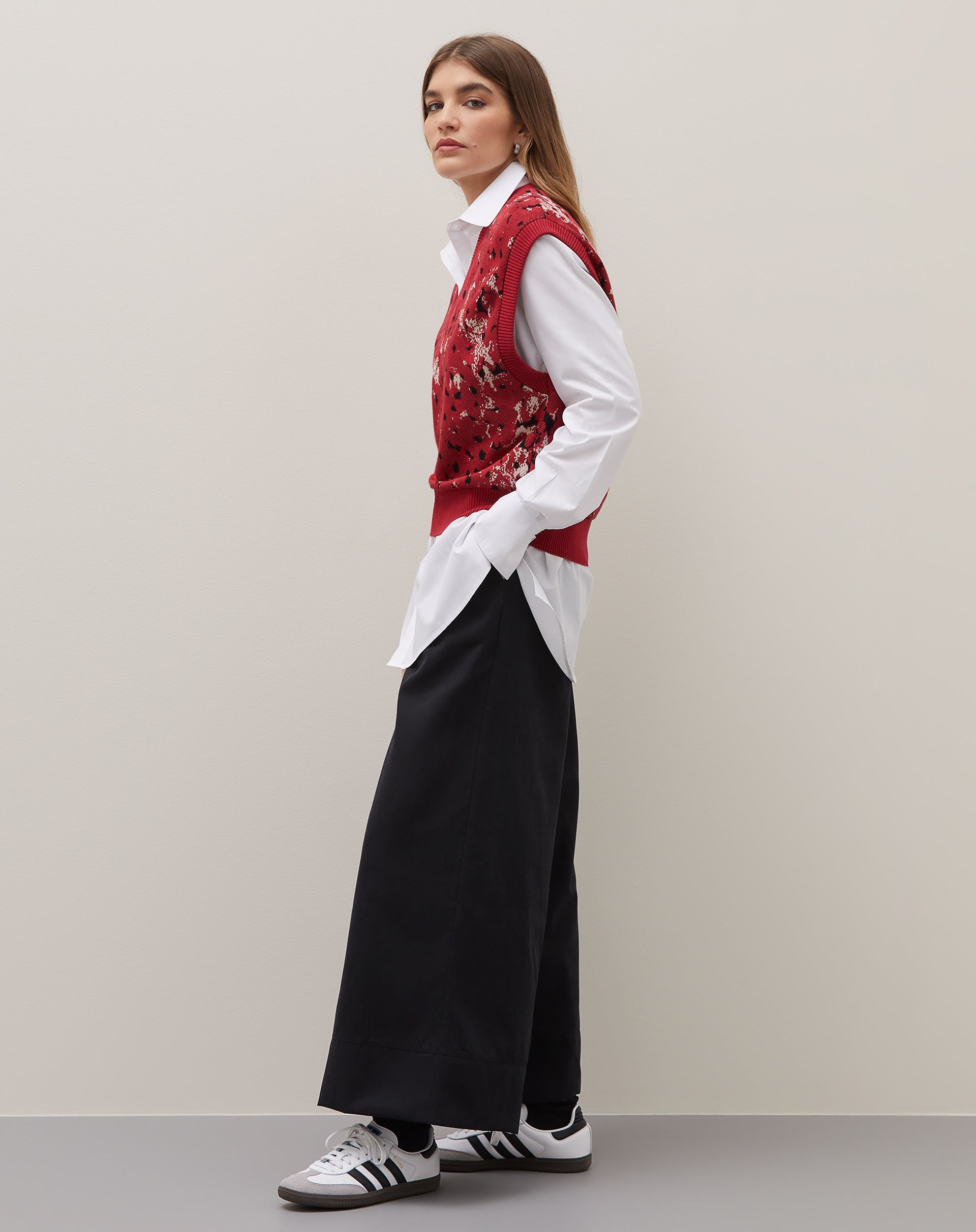 Colete Decote V Jacquard - Watercolor Orchid Vermelho