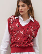 Colete Decote V Jacquard - Watercolor Orchid Vermelho