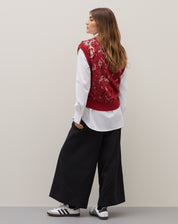 Colete Decote V Jacquard - Watercolor Orchid Vermelho