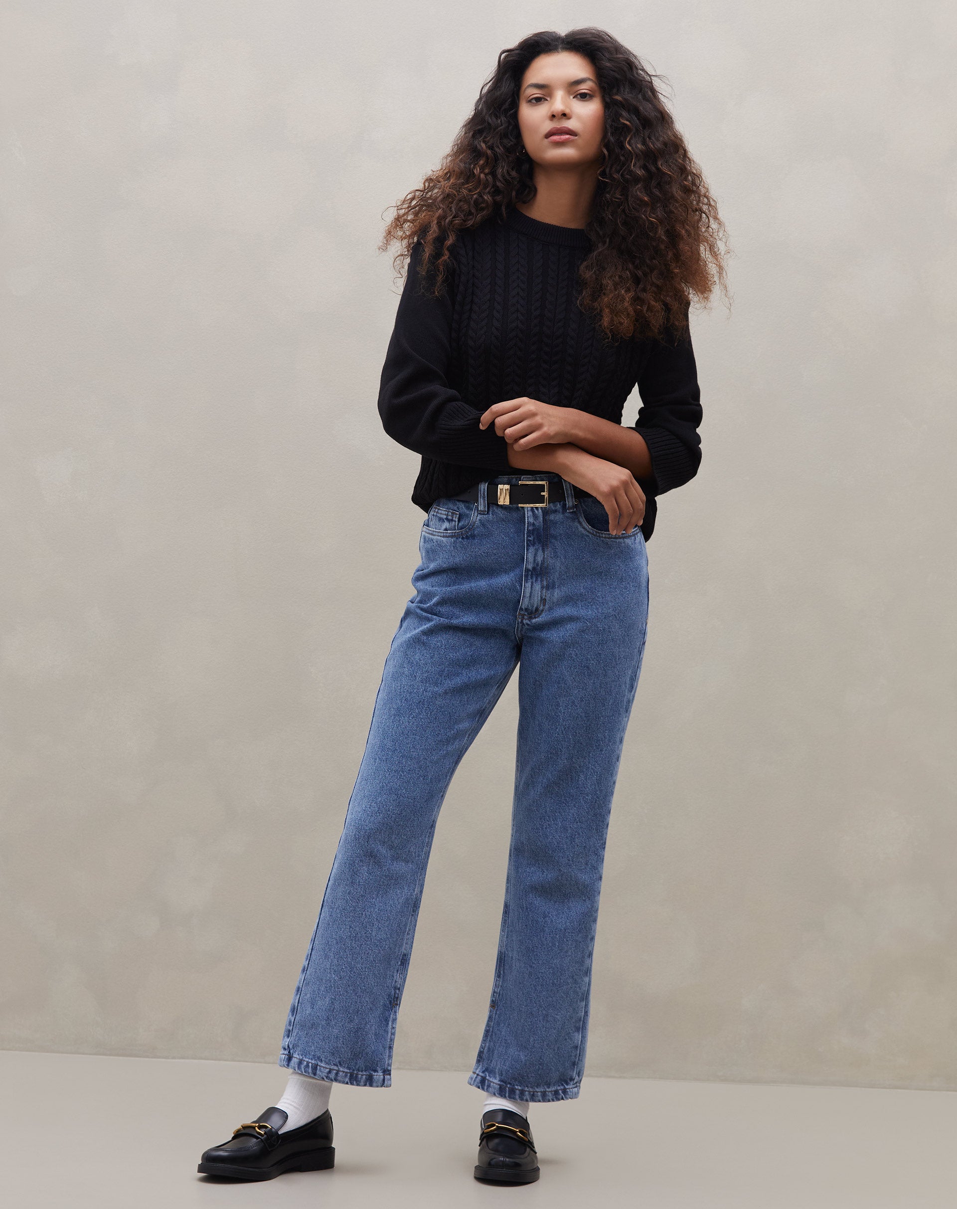 Calça Reta Cropped Jeans - Azul Médio