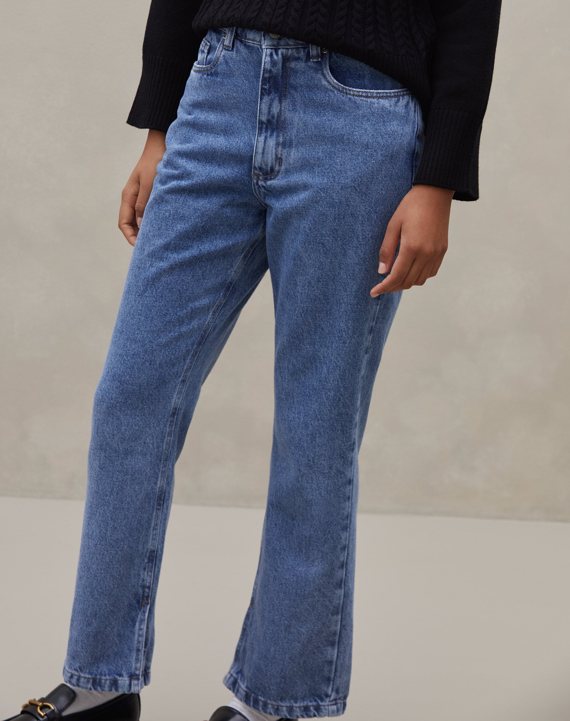 Calça Reta Cropped Jeans - Azul Médio