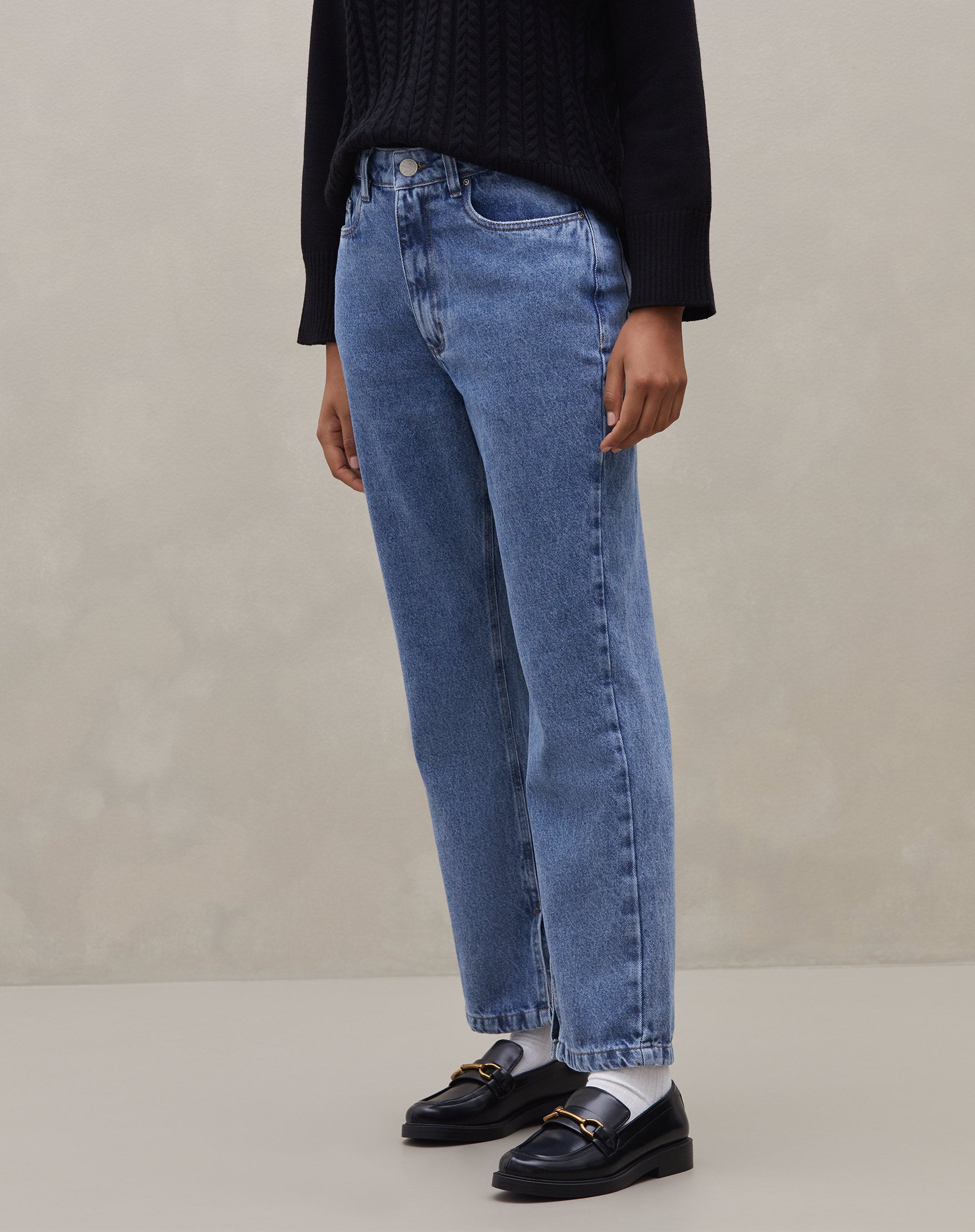 Calça Reta Cropped Jeans - Azul Médio