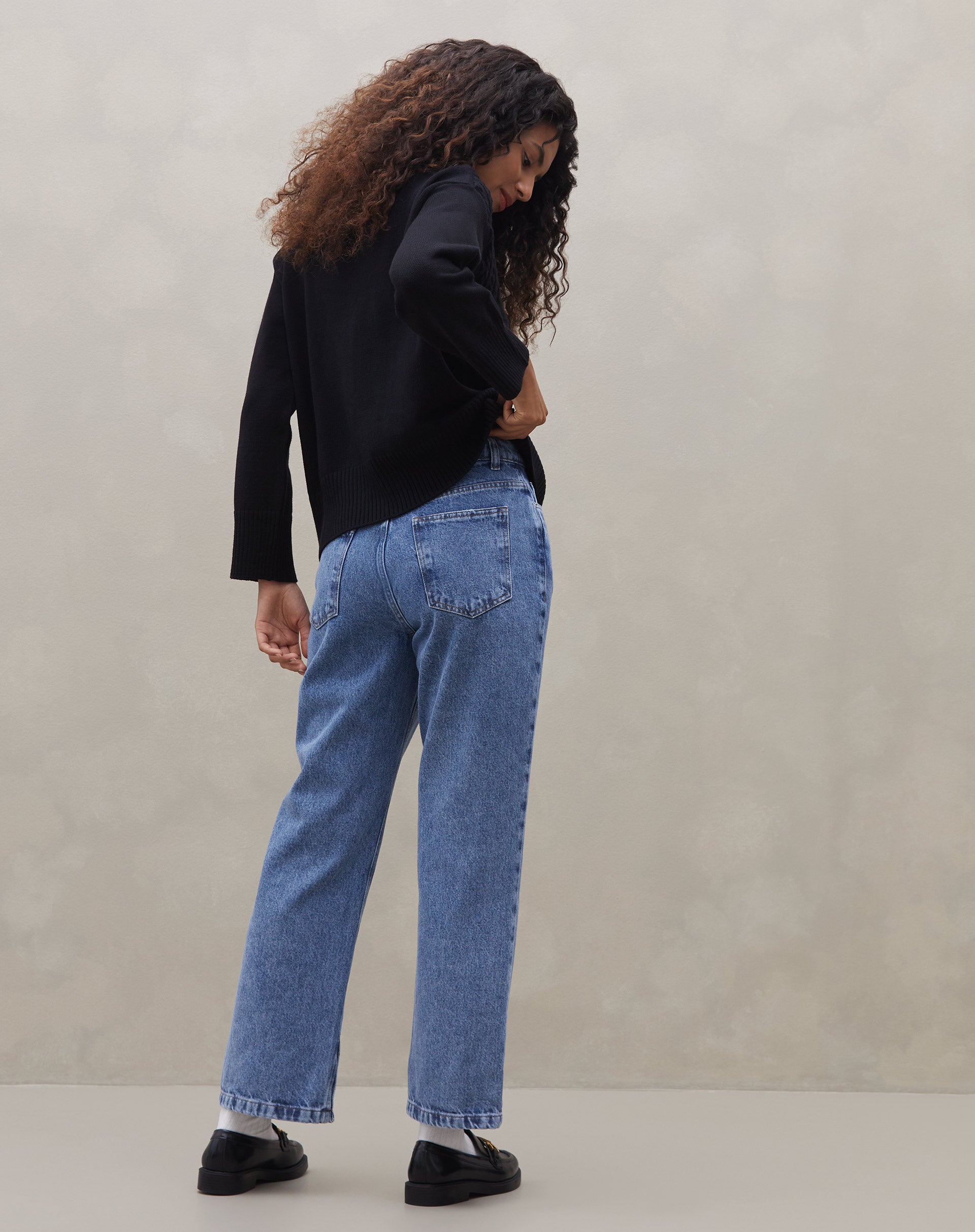 Calça Reta Cropped Jeans - Azul Médio