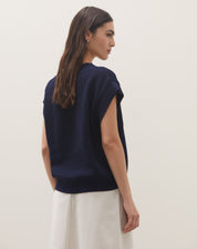 Colete Decote V de Tricot - Azul Marinho