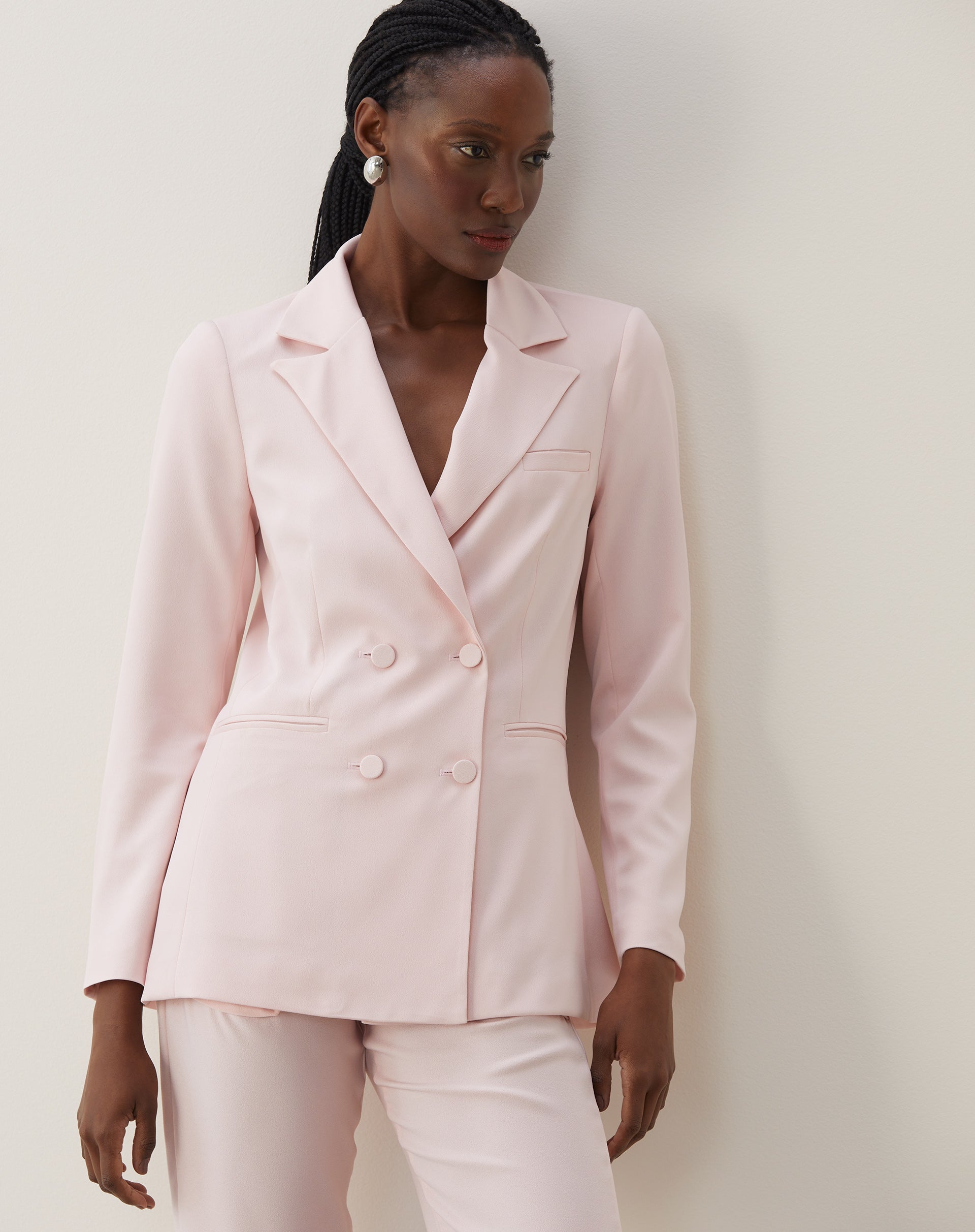 Blazer Slim Alfaiataria Leve Bolsos Redondos - Rosa Claro