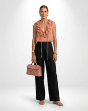 Calça Wide com Pregas Alfaiataria - Preto