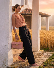 Calça Wide com Pregas Alfaiataria - Preto