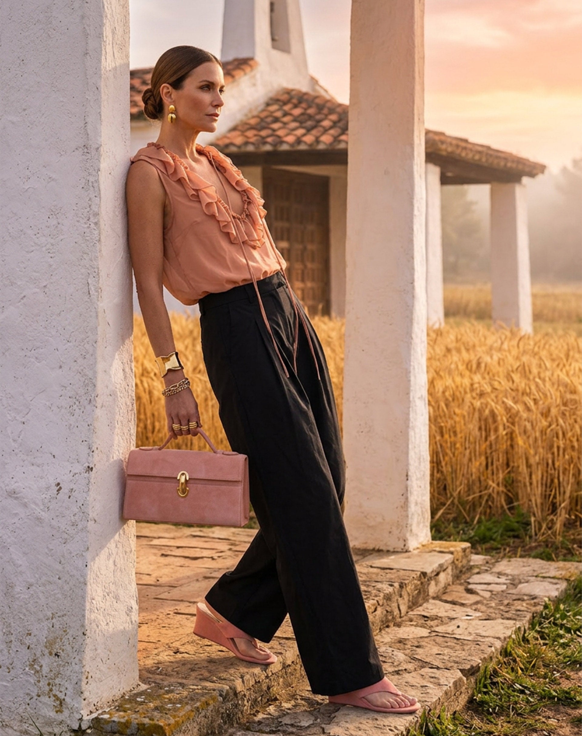 Calça Wide com Pregas Alfaiataria - Preto