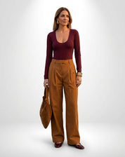 Calça Wide com Pregas Alfaiataria - Marrom