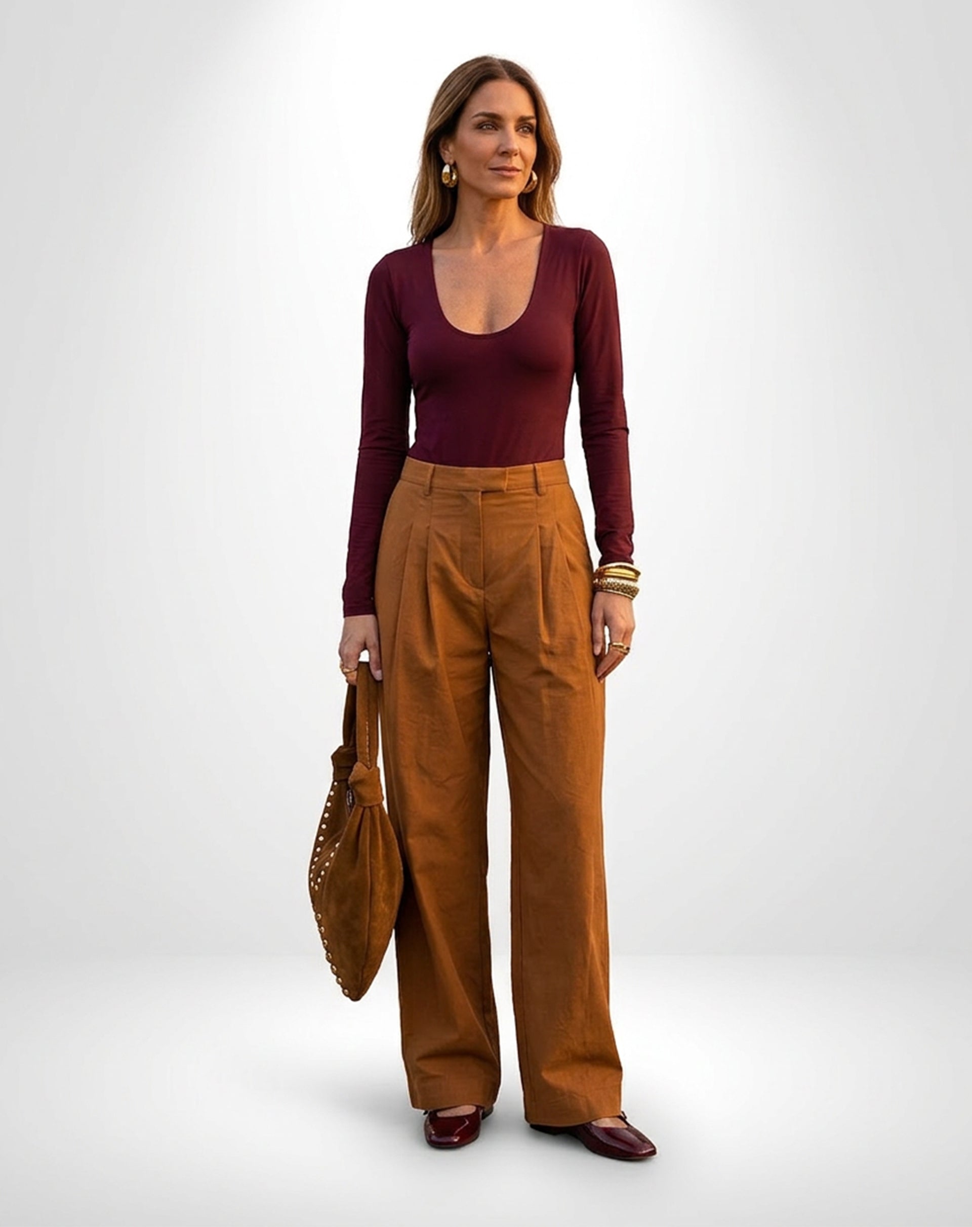 Calça Wide com Pregas Alfaiataria - Marrom