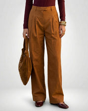 Calça Wide com Pregas Alfaiataria - Marrom