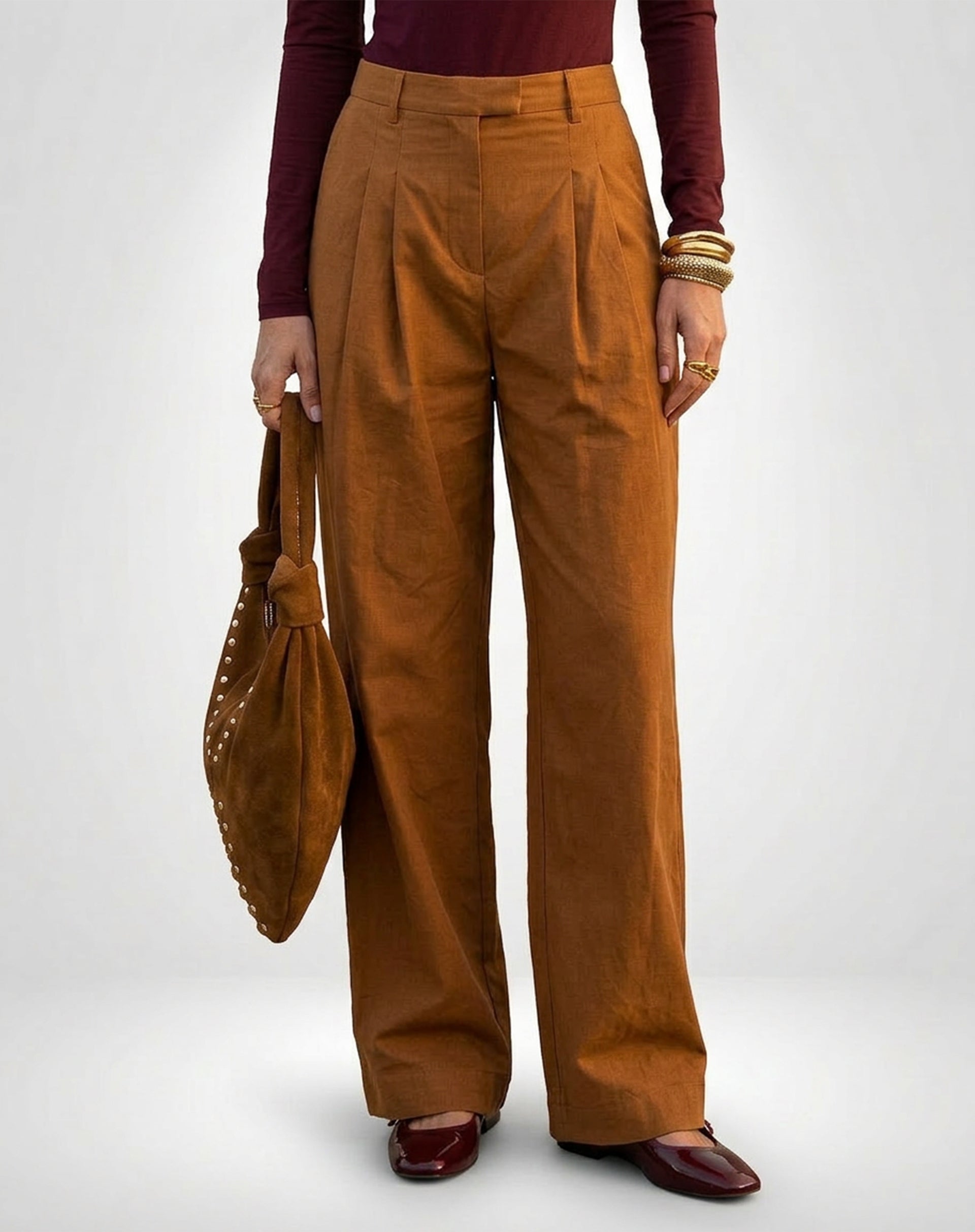 Calça Wide com Pregas Alfaiataria - Marrom