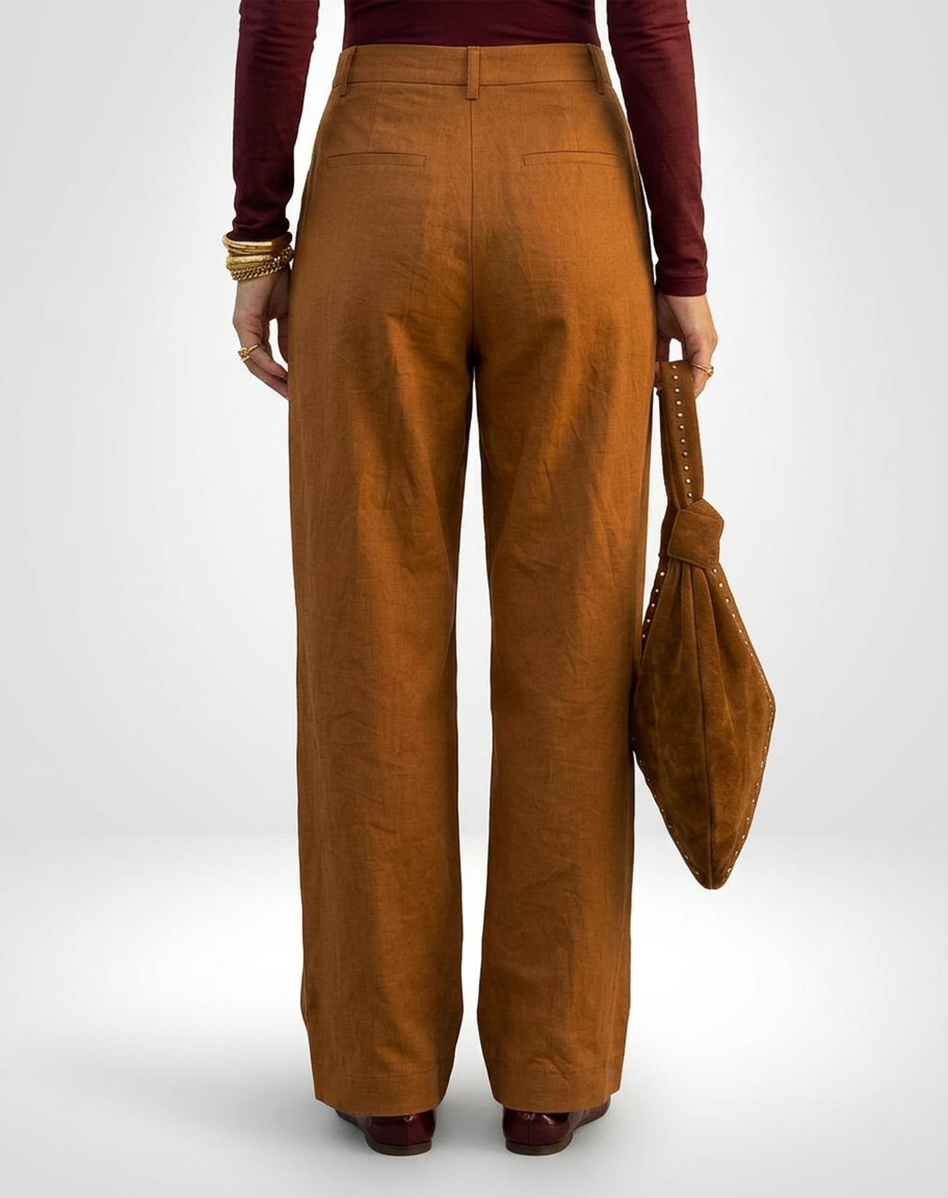 Calça Wide com Pregas Alfaiataria - Marrom